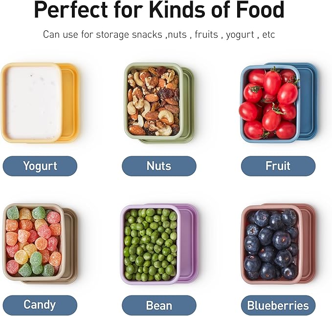 ISSEVE 8oz Silicone Snack Containers for Kids, 1 Cup Reusable Small Containers with Lids, Leak Proof Silicone Food Storage Containers, Kids Lunch Box for Daycare, School, Travel (4)