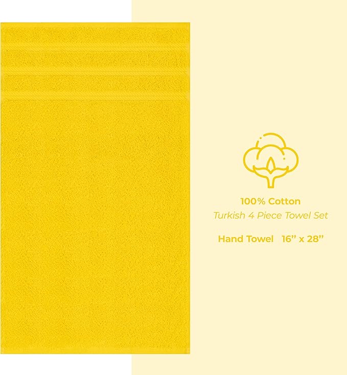 American Soft Linen Luxury Hand Towels for Bathroom, 600 GSM Heawy Weight 16x28 Size 100% Cotton Turkish 4 Piece Hand Face Towel Set, Yellow Hand Towels