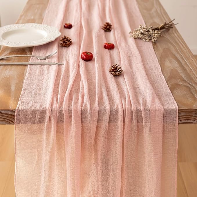Keketoarrange 3pcs Pink Valentines Decor Table Runner Cheese Cloth Rustic Gauze Cheesecloth Table Runner 120 Inch 10 FT for Wedding Baby Bridal Shower Sheer Boho Spring Home Tea Party Decorations