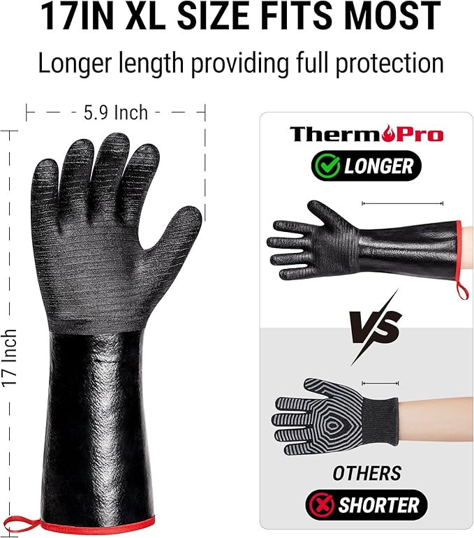 TempPro 932°F Heat Resistant BBQ Gloves, 17" Waterproof Oven & Grill Gloves, Oil & Slip-Resistant Neoprene Oven Mitts for BBQ, Fire Pit, Rotisserie, Smoker Accessories Gifts (Previously ThermoPro)