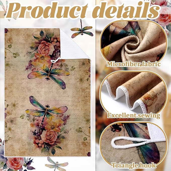 Bencailor 6 Pcs Butterfly Flower Kitchen Towels Decorative Sets Dish Towels Absorbent Fast Drying Hand Tea Vintage Hanging Reusable Cleaning Dishcloths for Cooking Farmhouse Bathroom Accessory