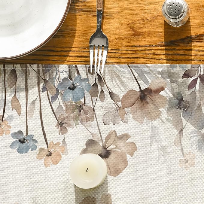 Artoid Mode Brown Poppy Flowers Floral Blossom Summer Table Runner, Fall Kitchen Dining Table Decoration for Home Party Decor 13x36 Inch