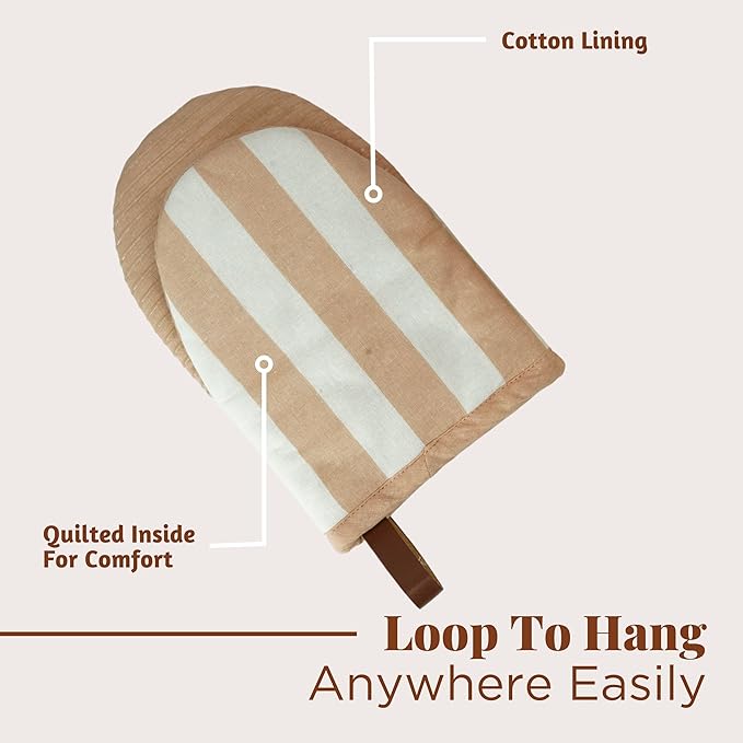 Folkulture Oven Mitts - Set of 2 (5.75"x9") | Oven Mitts with Hanging Loop for Cooking Gifts for Women, Kitchen Decor| 100% Cotton, Silicone Heat Resistant Mini Mitts - House Warming Gifts (Latte)