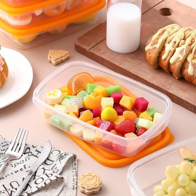 Qinyoung 18 Pcs 33 Oz/ 4 Cups Plastic Food Storage Containers with Lids Portion Box Sets with Cover Stackable Plastic Containers with Lids Microwave Freezer Dishwasher Safe (Orange)