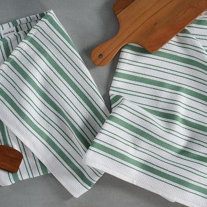 Kitchen Towels Set – Pack of 6 (20’’ x 30’’) Extra Large Premium Cotton Dish Towels for Kitchen – Basket Weave Towels – Absorbent – 100% Cotton – with Hanging Loop – Green