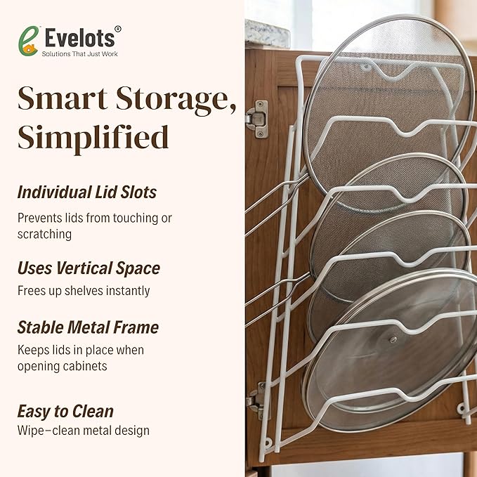 Evelots 6 Pot Lid Organizer for Cabinet or Pantry Wall - Cupboard Door Pots and Pans Organizer - Glass or Metal Pan Covers Cabinet Organizer - Rack Hanger Dividers - Set of 2