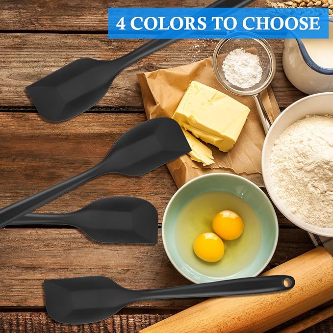 Shappy 4 Pieces Silicone Cooking Spoons 10.6 Inch Heat Resistant Kitchen Spoons for Mixing, Serving and Stirring Upgrade Large Non Stick Basting Utensils, Dishwasher Safe(Scrapers,Black)