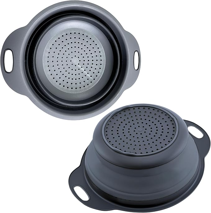 Black Silicone Collapsible Colanders - Kitchen Plastic Foldable Strainers for Pasta Small Camping Colander Bowl for Food
