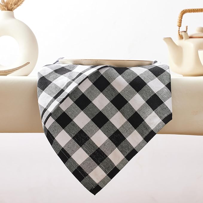 Cloth Napkins Set of 12, 100% Cotton Dinner Napkins 18x18 Inch, Soft Absorbent Gingham Check Napkin for Restaurant, Table Décor, Reusable Washable for Everyday Use - Black/White