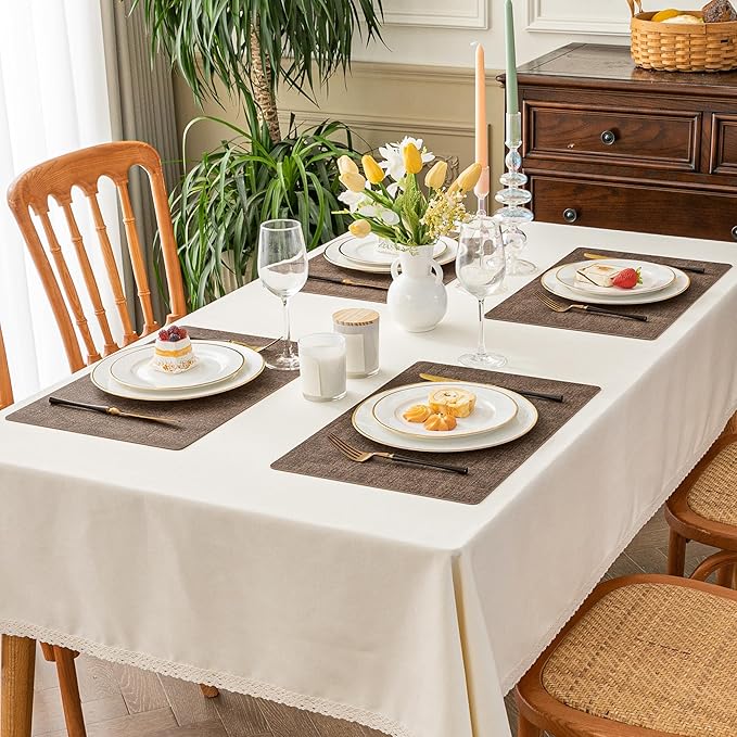 Romanstile Vinyl Placemats Set of 6-12 X 17 Inch - Faux Leather 100% Waterproof Oil-Proof Wipeable Place Mats, Heat Resistant Reversible PU Table Mats for Kitchen Dining Party Outdoor, Brown