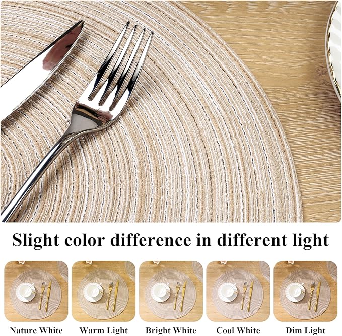 SHACOS Round Braided Placemats Set of 4 Round Table Mats for Dining Tables 15 inch Non Slip Washable Kitchen Table Place Mats Natural Farmhouse Decor (Beige, 4)