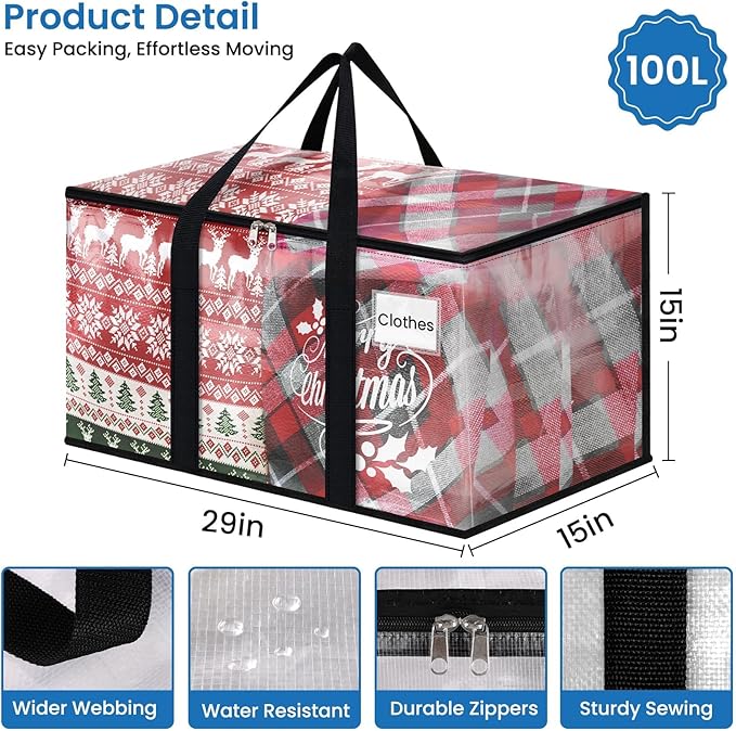 RoomHacks Clear Moving Bags Heavy Duty Extra Large, Moving Supplies with Reinforced Handle and Double Zipper, Storage Bags for Moving Essential, Packing Bags Alternative to Moving Box(4 Packs, Clear)