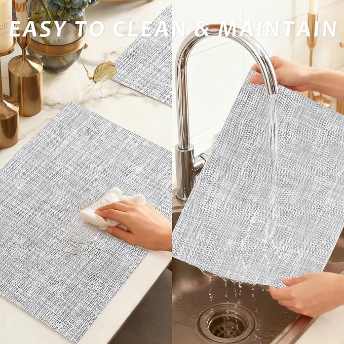 Durable Vinyl Placemats Set of 12, Non-Slip for Dining Table Mat, Heat Resistant Place Mats, Washable Anti-Slip PVC Easy to Clean Wipeable Premium Plastic Mats for Kitchen Grey