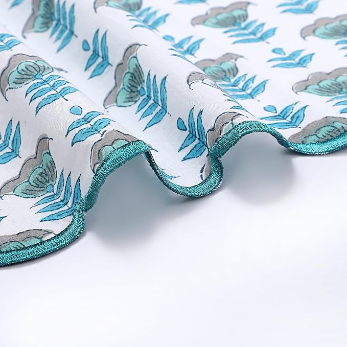 Ridhi Hand Block Print Aquamarine Blue 18" x 18" (Set of 4) Embroidery Table Napkins Reusable Cotton Dinner Napkins for Weddings, Parties, Everyday Dining Gift for Spring, Easter, Valentine