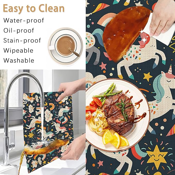 6 Pcs Placemats,Cute Unicorn Placemats,Color Rainbow Table Mats Washable Recyclable Table Placemat for Indoor Outdoor Heat Resistant Kitchen Dining 12"x18"