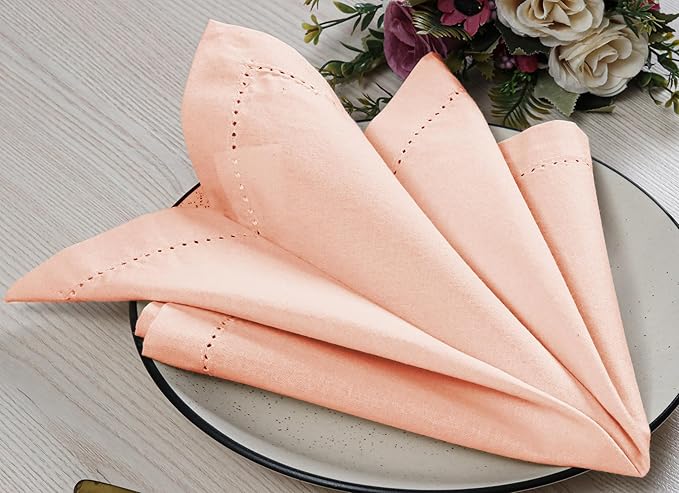Cotton Cloth Napkins Set of 12, 18x18 Cotton Napkin Cloth Washable, Soft, Reusable Napkins for Wedding, Parties, Christmas, Thanksgiving, Everyday Use (Peach) - ALPHA Living HOME