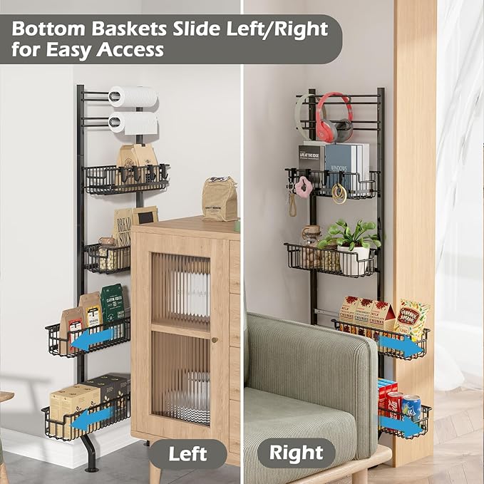 BUKFEN 6-Tier Slim Corner Shelf, Spice Rack Next to Fridge Slim, Narrow Storage Cabinet Organizer for Kitchen, Bathroom