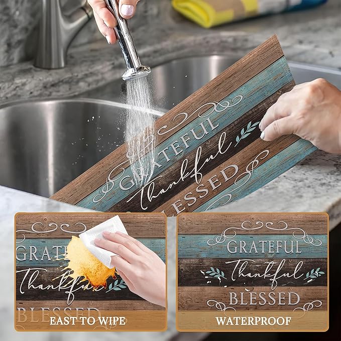 Thankful Grateful Blessed Placemats Set of 6 Place Mats for Kitchen Table Washable Farmhouse Linen Table Mats Dining Decoration 12x18 Inch