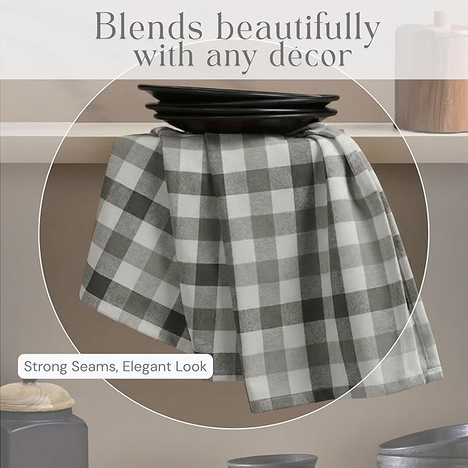 Gingham Check Cloth Napkins Set of 12, Soft, 100% Cotton, Durable, 18"x18", Reusable Dinner Napkins for Every Day & Special Occasions, Washable Table Linens for Dining - Grey Natural