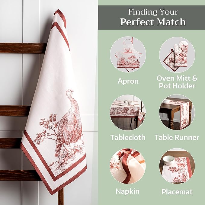 Maison d' Hermine Kitchen Towels Set of 3 100% Cotton 20" x 27.5" Reusable Cloth Tea Dish Towels Absorbent with Hanging Loop for Kitchen Dining Thanksgiving Christmas Decorations (Holy Jouy - Brown)