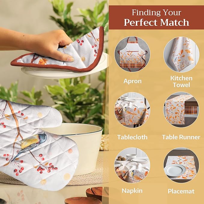 Maison d' Hermine Pot Holders Set 100% Cotton Heat Resistant Potholders 8" x 8" Hot Pads with Loop for Thanksgiving Christmas Decorations BBQ Cooking Baking Handling Hot Pans (Pack of 2, Oak Leaves)