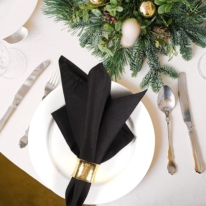 Hemmed Edge Cloth Dinner Napkins Set of 12 18x18 Inches - Black, Soft Spring Basket Décor Dinning Table Linen Napkin Ideal for Kitchen, Easter, Wedding | Decorative Washable Banquet Event Napkin