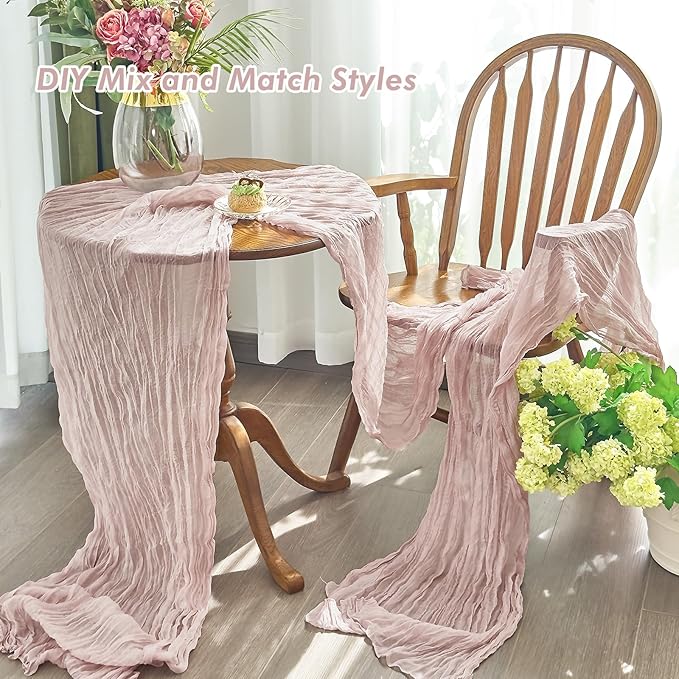 IVAPUPU 2 Pcs Cheesecloth Table Runner - 10ft Dusty Pink Boho Gauze Cheese Cloth Table Runners for Baby Shower Decorations Wedding Party Spring Garden Farmhouse