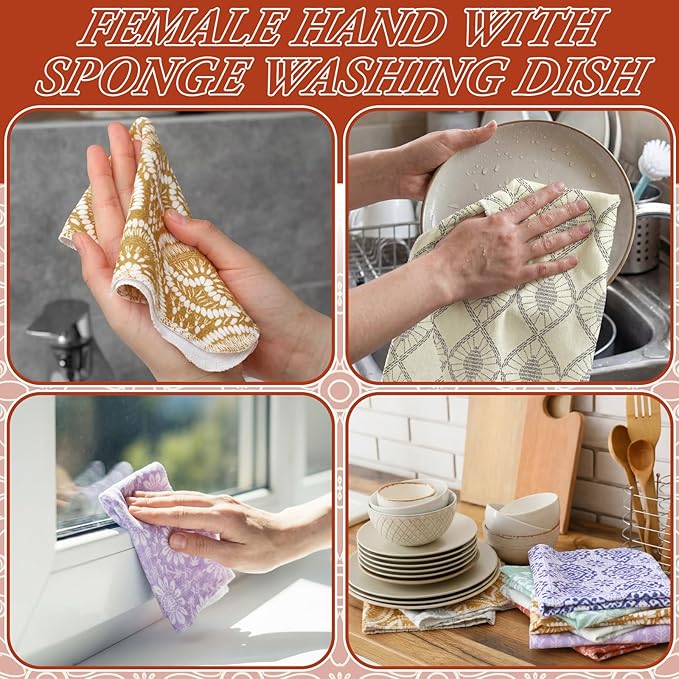 Redbaker 30 Pcs Reusable Paper Towels Rolls Towels Bulk Kitchen Washable Paperless Cloth Cotton Hand Napkins with Cardboard Reusable Napkins for Kitchen Bathroom (Bohemian)