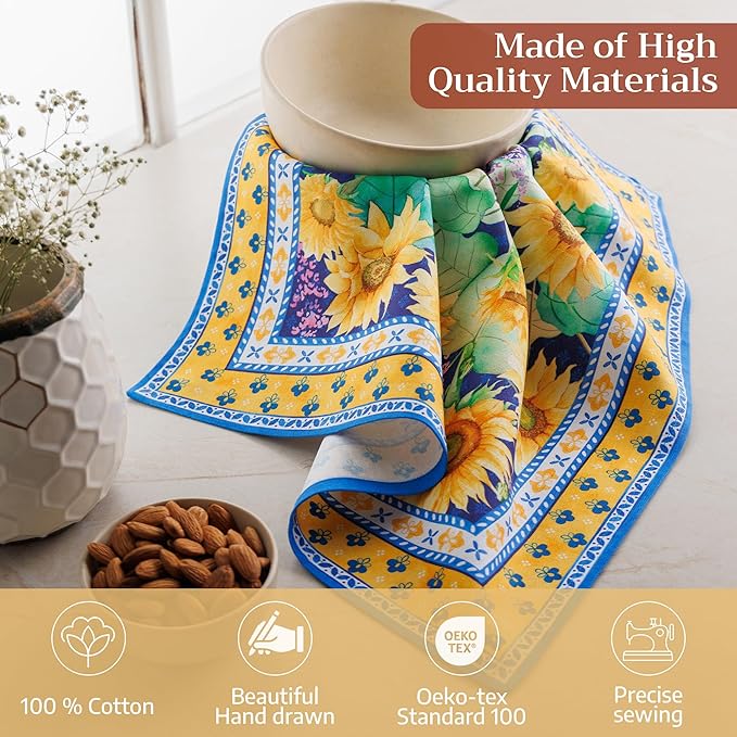 Maison d' Hermine Cloth Napkins Set of 4 100% Cotton Everyday Reusable Square Napkins Cloth Washable Dinner Party Wedding Restaurant Gifts for Mothers Day Spring/Summer(Sunflower Days, 18" x 18")