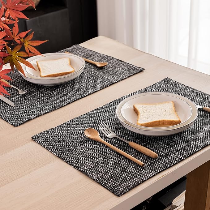 Kevin Textile Halloween Table Mats Set of 4 Heat Resistant Washable Placemats for Parties Buffet Dinner, 13 x 19 inches, Black