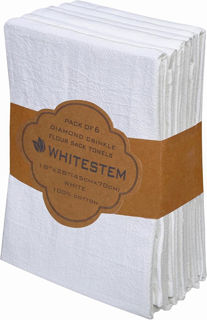 Flour Sack Towels 18” x 28” – Pack of 6 Cotton Kitchen Towels, Dish Towels and Tea Towels for Embroidery, Thick Absorbent for Baking & Bread Proofing - White