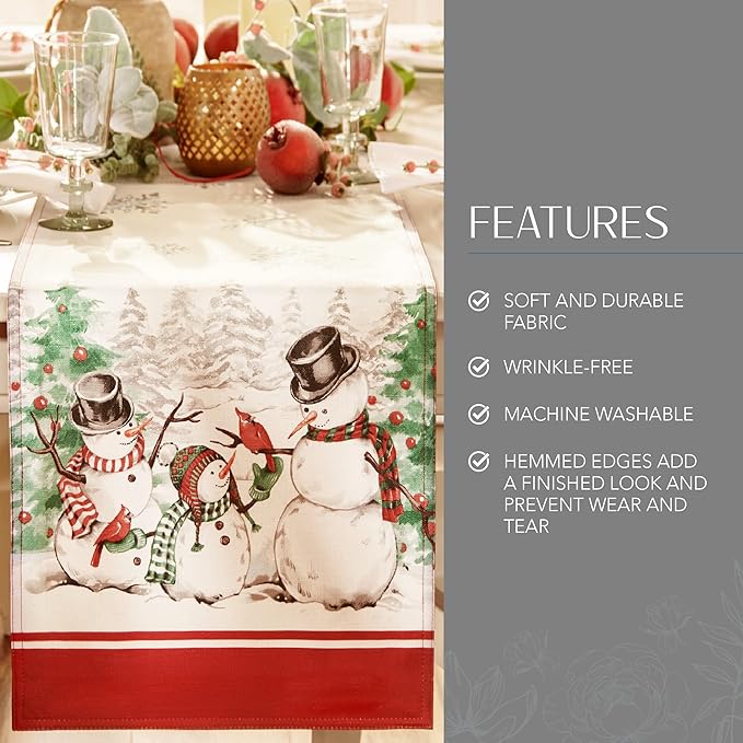 Elrene Home Fashions Snowman Winterland Holiday Snowflake Table Runner, 13" W x 70" L