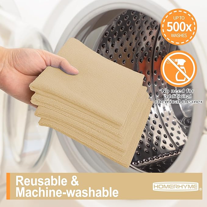 Microfiber Cleaning Cloth, 12 Pack Biege Cleaning Rags,12" X 11" Lint Free Dish Towels Wash Cloths, Reusable Microfiber Towels for Home and Kitchen Bathroom Apartment Cleaning Supplies