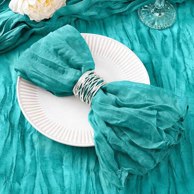DeZerlor 12 Pack Teal Green Cheesecloth Napkins Spring Cloth Napkins Set of 12 Turquoise Dinner Napkins Bulk 21x21 Inches for Wedding Bridal Shower Baby Shower Parties