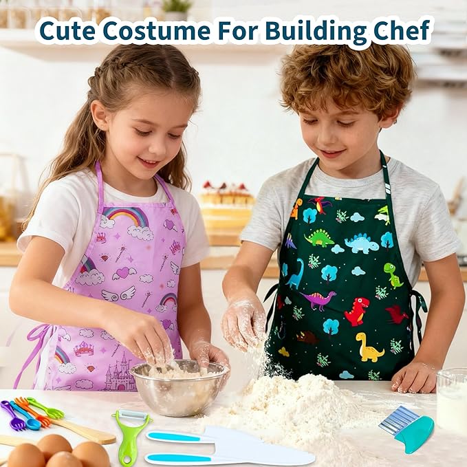 Kids Cooking and Baking Chef Set, Apron Chef Hat Accessories Complete Cooking Set, Dress Up Pretend Play Career Role Play Costume Toys Thanksgiving for Boys Girls