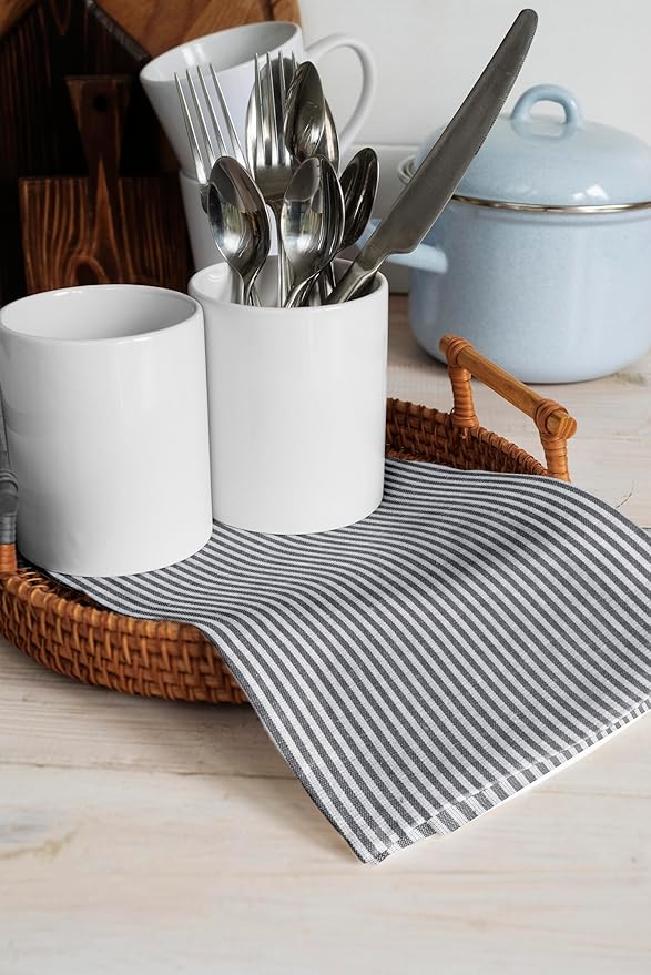 Encasa XO Cotton Kitchen Towel Set | Hand and Tea Cloth for Cleaning & Quick Drying, X-Large 28"x18" (Pack of 4) Highly Absorbent - Ticking Navy Blue