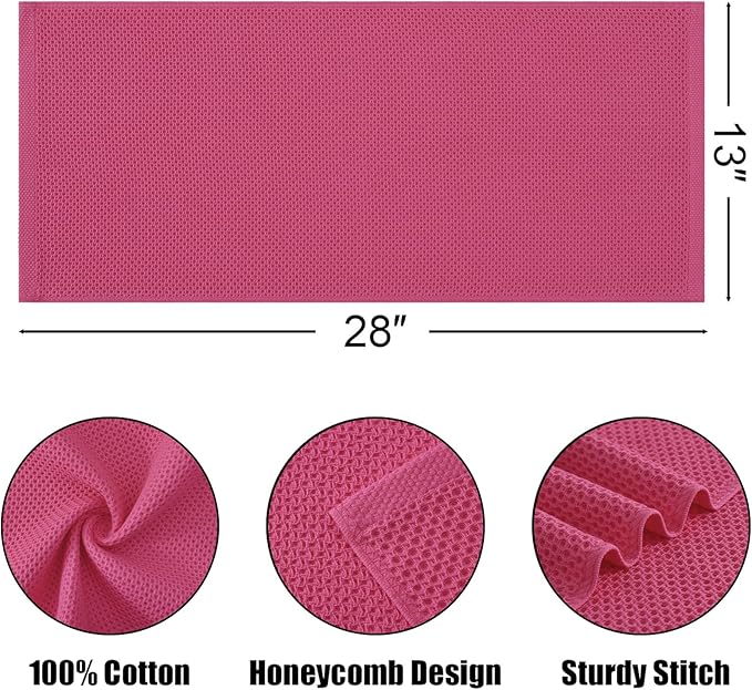 Kitinjoy 100% Cotton Waffle Weave Kitchen Hand Towels (13 X 28 Inches,Hot Pink), 12-Pack Super Soft and Absorbent Dish Towel for Drying Dishes