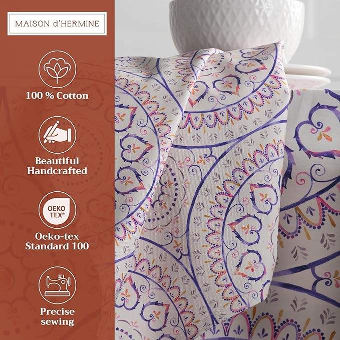 Maison d' Hermine Cloth Napkins Set of 4 100% Cotton Everyday Reusable Square Napkins Cloth Washable Dinner Party Wedding Restaurant Gifts for Mothers Day Spring/Summer (Mandala, 20" x 20")