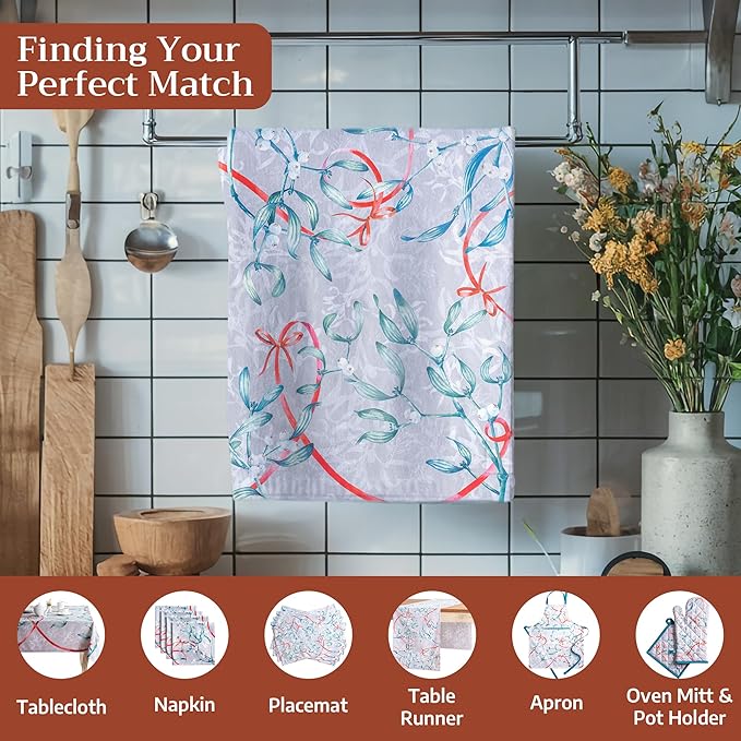 Maison d' Hermine Kitchen Towels Set of 3 100% Cotton 20" x 27.5" Reusable Cloth Tea Dish Towels Absorbent with Hanging Loop for Kitchen Dining Thanksgiving Christmas Decorations (Enora)
