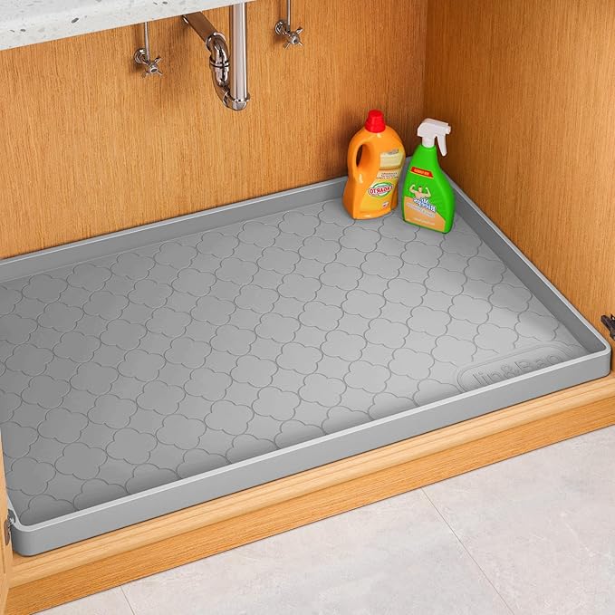 Jin&Bao Waterproof Under Sink Mat 19" x 19", Thick Silicone Mat Cabinet Protector for Kitchen and Bathroom, Shelf Liner, Home Organizer and Storage, Multipurpose Tray for Gadgets and Essentials