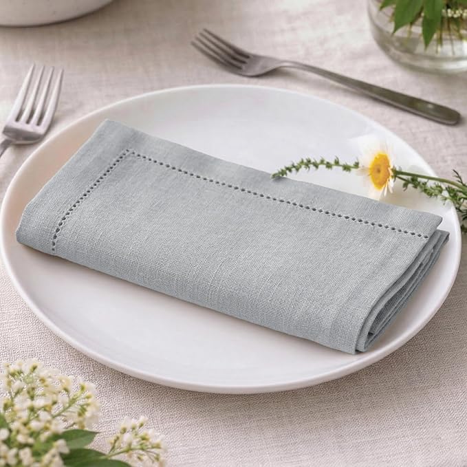 Palisa Grey Cotton Napkins Set of 12 | Premium Hemstitch Detailing Cloth Dinner Napkins 18x18 Inch | Soft Washable & Reusable Table Napkins for Everyday Use Weddings Parties Restaurants & Hotels