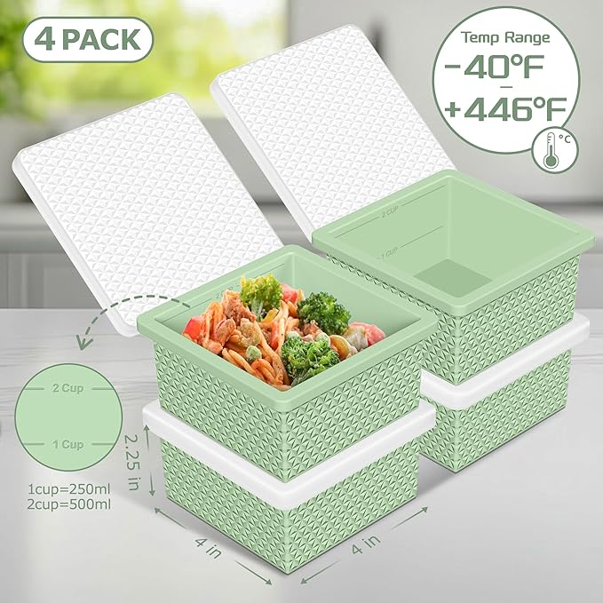 Silicone Freezer Molds for Soup Cube - 2-Cup Freezer Storage Container Tray with Lid,4 Pack Stackable Ice Cube Trays for Portion Control,Food Storage Meal Prep,Oven & Dishwasher Safe