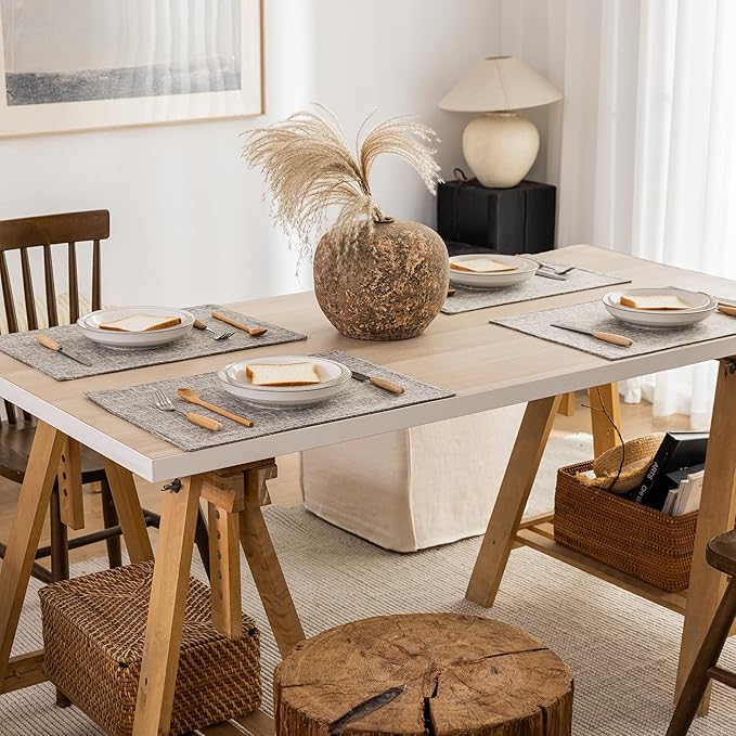 Kevin Textile Placemats, Set of 4 Heat-Resistant Placemats for Kitchen Table, Washable Durable Linen Table Mats Woven Placemats (4 Pcs, 13"x19", Sesame Grey)