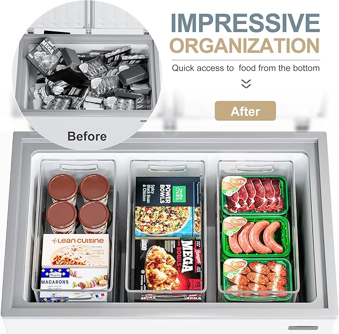 Heyuzb 8 PACK Freezer Organizer Bins Fridge Organizer Storage Stackable Deep Freezer Storage Bins with Side Handles Refrigerator Organizers and Storage Home Organization Must Haves
