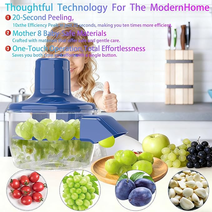 Automatic Grape Peeler Machine,Electric Peeling Skin Remover Tool for Small Fruits,Automatic Garlic & Cherry Tomato Peeler Skin Remover Tool for Grape,Efficient Peeling Kitchen Gadget for Home Use