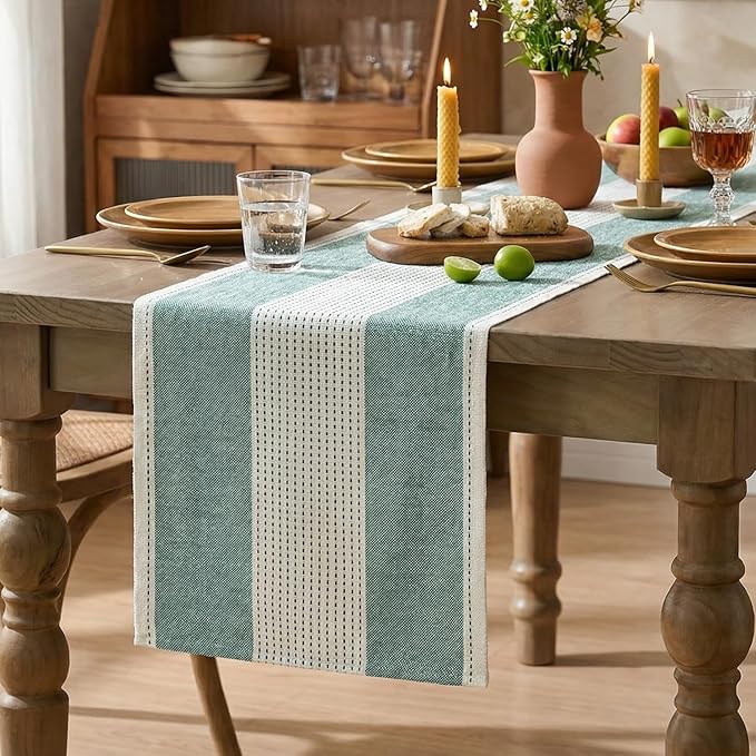 Artoid Mode Forest Green Farmhouse Rustic Table Runner, Seasonal Macrame Fabric Kitchen Dining Holiday Wedding Table Decor for Home Party 13x120 Inch