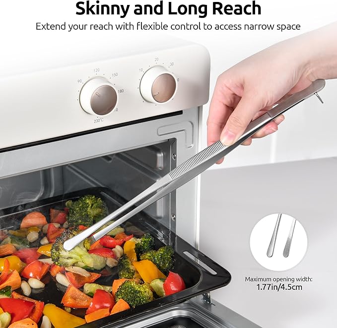 U-Taste 8"+10"+12" Kitchen Cooking Tweezer: 18/8 Stainless Steel Food-Grade Metal Food Tong, Flexible Pinching, Seamless-Welding and Sturdy for Serving Grilling Frying, Plating, Feeding (Round Tip)
