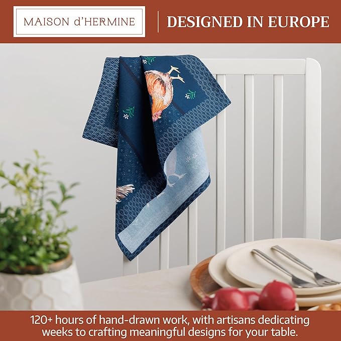 Maison d' Hermine Cloth Napkins Set of 4 100% Cotton Everyday Reusable Square Napkins Cloth Washable Dinner Party Wedding Restaurant Gifts for Mothers Day Spring/Summer(Meadow Rooster, 18" x 18")