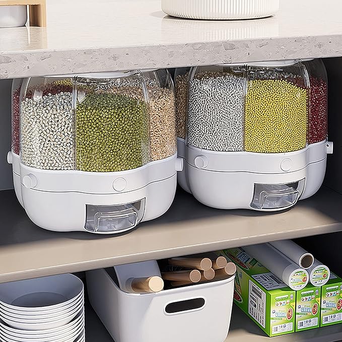 XIYAO 30lb Rice and Grain Storage Container, 360° Rotating Food Dispenser Measuring Cylinder with Lid Moisture Resistant Household, Airtight Storage of Black Rice, Yellow Rice and Other Small Beans