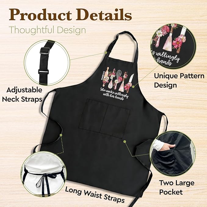 Kitchen Apron Gift for Women Christian Sister Friends,She Works Willingly With Her Hands(Proverbs 31:13) , Religious Cooking Baking Apron Gift for Mom Wife Grandma,Faith Apron with Pockets Adjustable